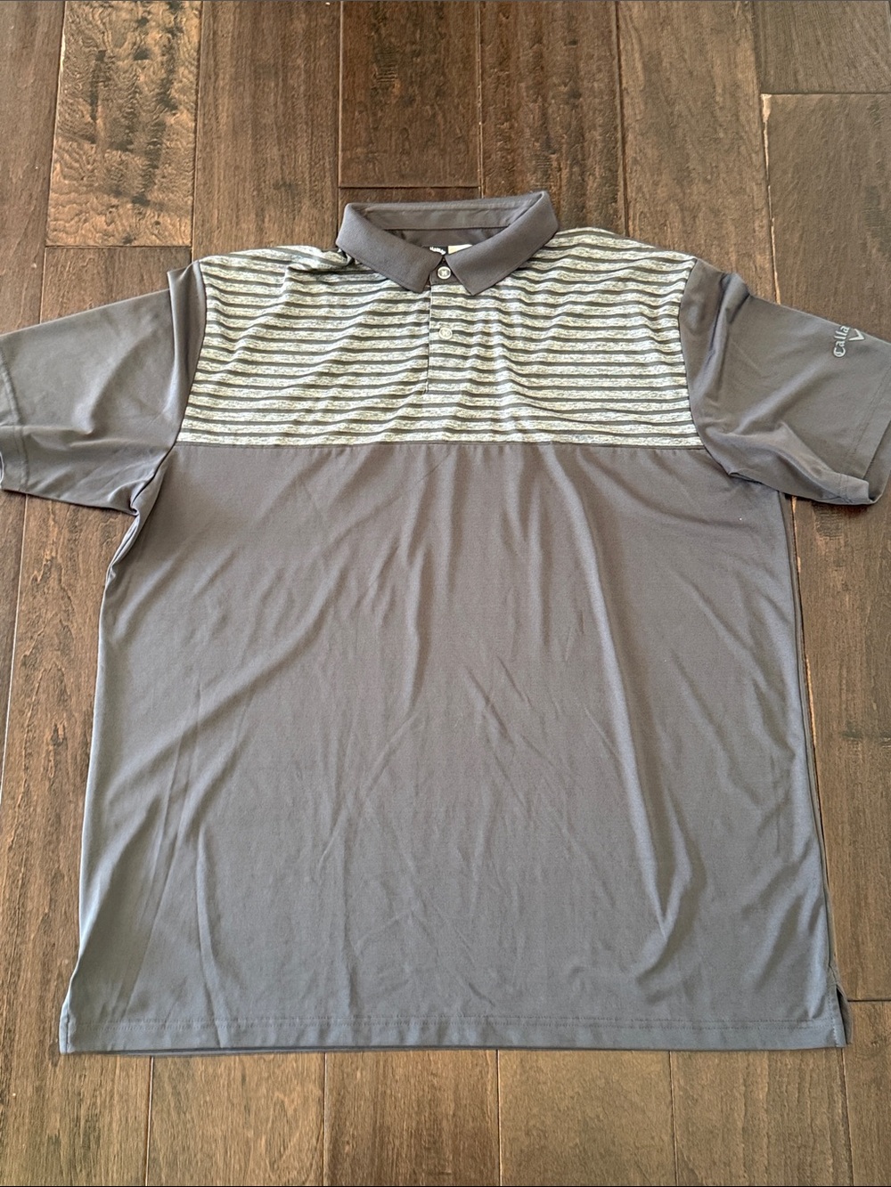 Callaway Men's Two-Tone Grey Striped Yoke Golf Polo